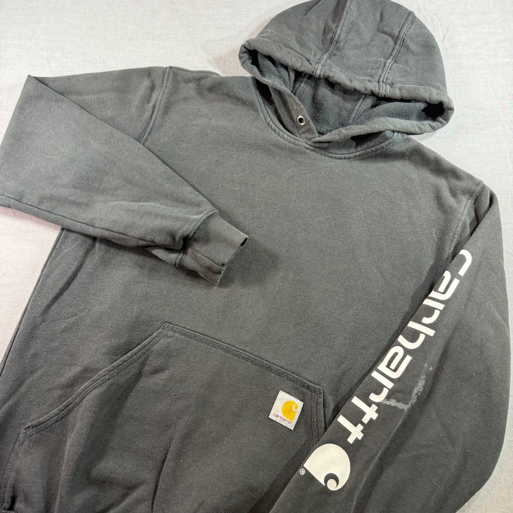 Carhartt Hoodie Mens Small Black Good K288 Logo Sleeve Loose Fit Sweatshirt‎